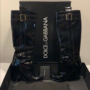 Dolce &Gabbana Knee High Black Patent Leather Boot